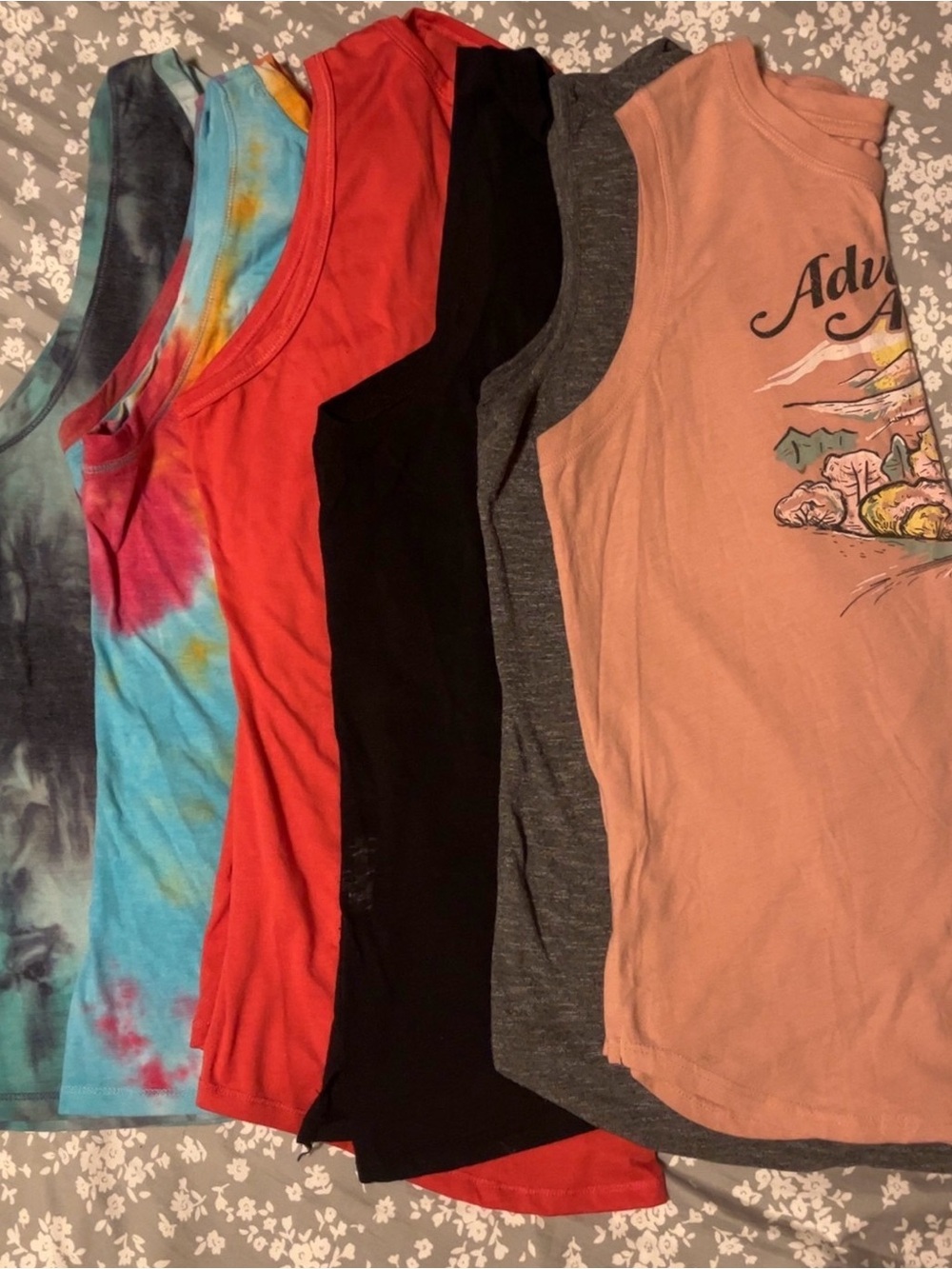 Women’s Tank Tops - Tie-Dye Blue, Coral, Black, Charcoal, Blush. Set of 6